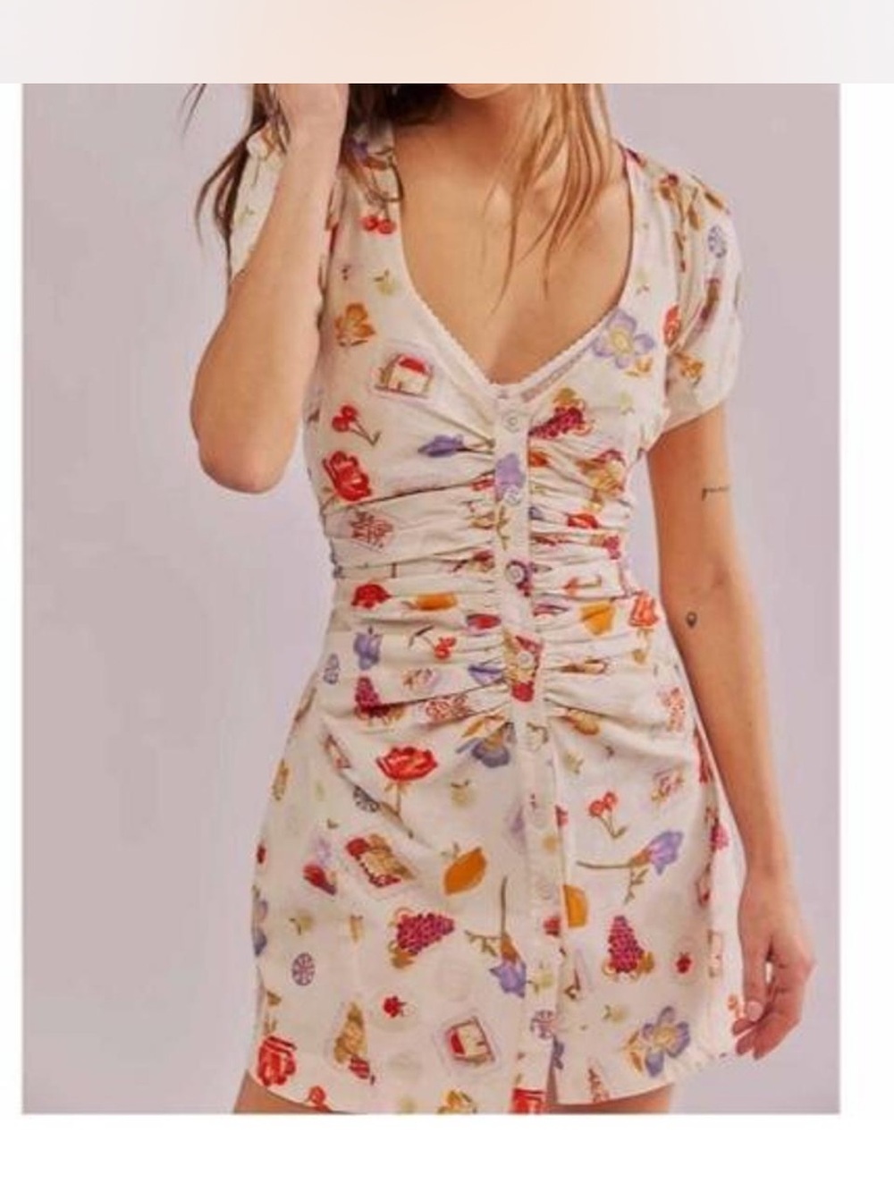 Free People Oakley Ruched Button-Front Mini Dress in